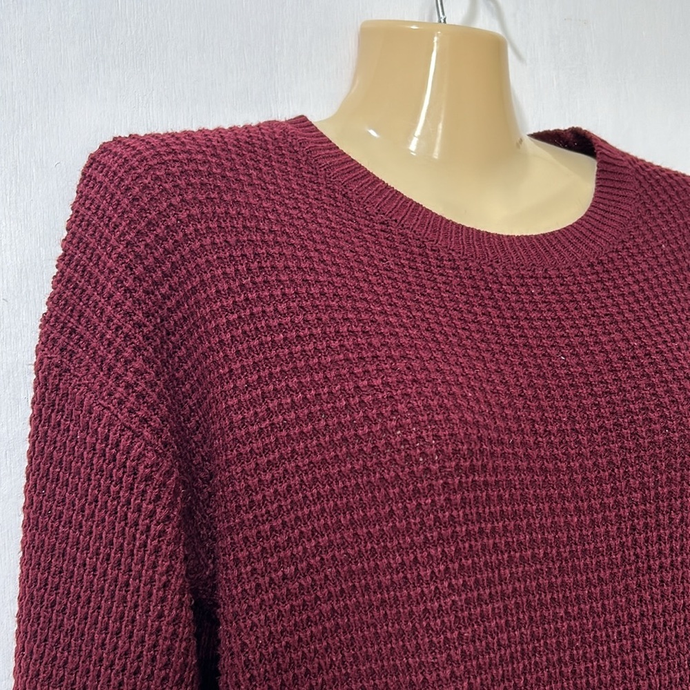 MEROKEETY  WOMENS CREW NECK WAFFLE KNIT PULLOVER TOP WINE Sz MD - Picture 5 of 11